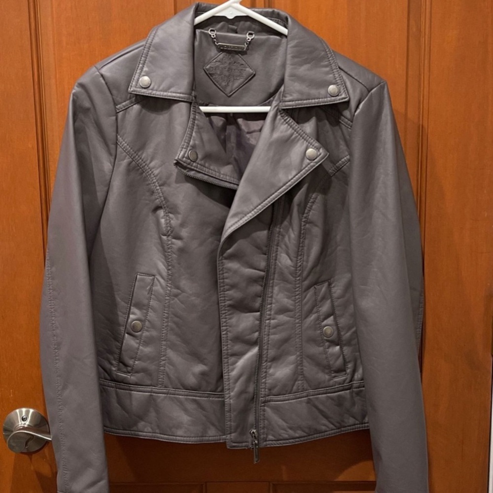 Jou Jou Faux Leather Jacket- Charcoal